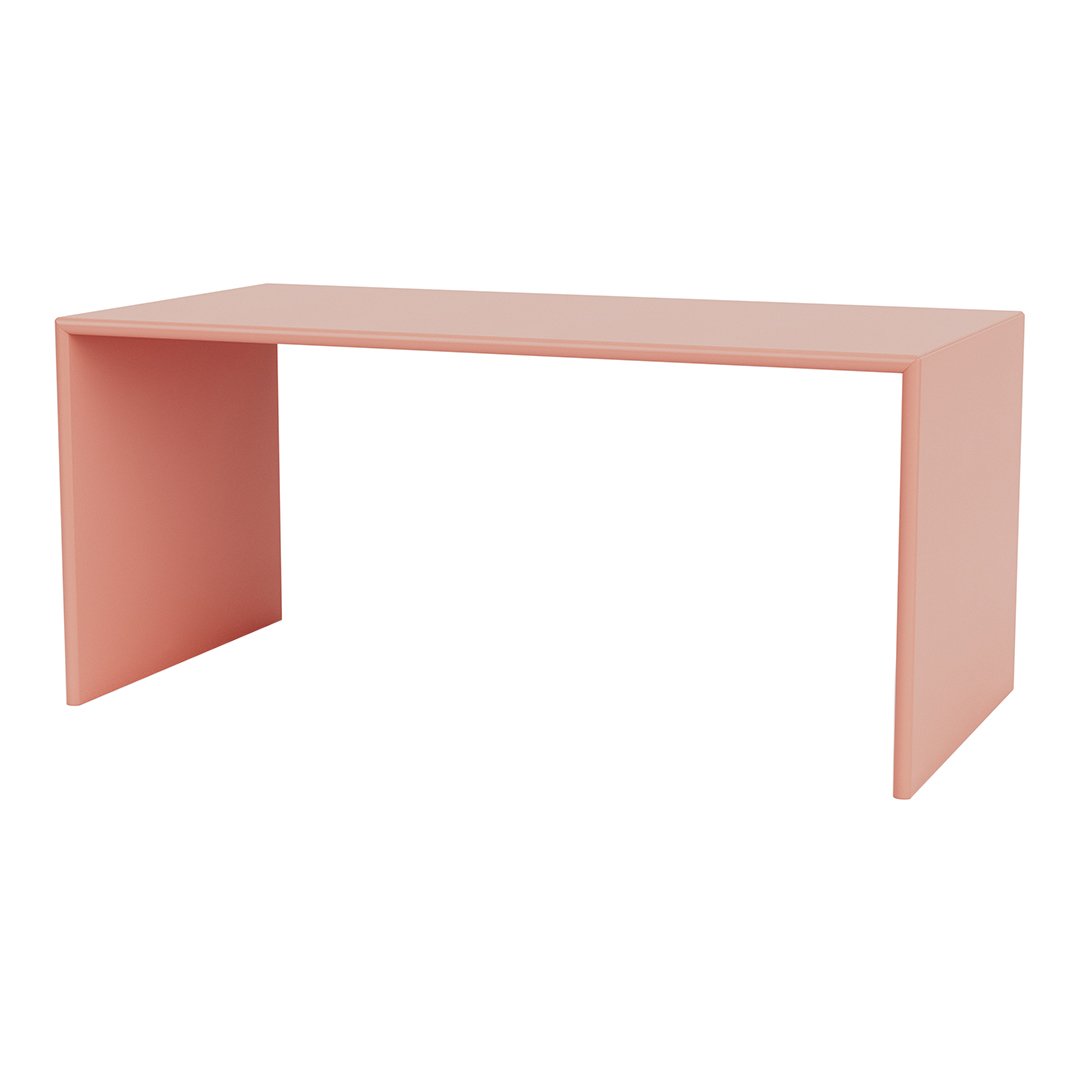 Peach-colored minimalist desk with a sleek, modern design and clean lines. Perfect for contemporary spaces.