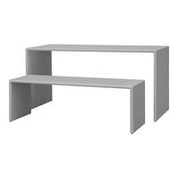 Two modern gray nesting tables with clean lines and minimalistic design. Perfect for versatile home decor.