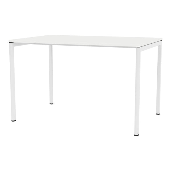 White rectangular table with sleek, minimalist design and smooth surface. Perfect for modern decor.