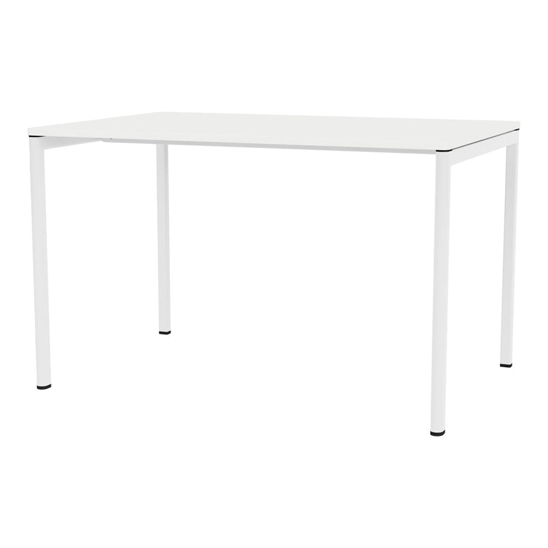 White rectangular table with sleek, minimalist design and smooth surface. Perfect for modern decor.