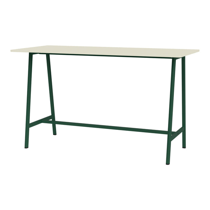 Modern rectangular table with a cream top and dark green metal legs, perfect for contemporary decor.