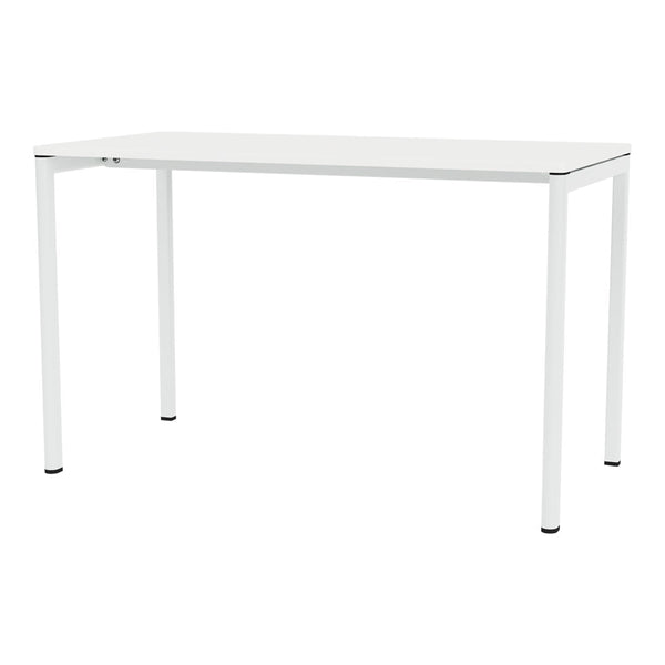 Sleek white table with clean lines and a smooth surface, perfect for modern decor.