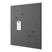 Gray wall board with five black knobs and a white note holder, featuring a sleek, modern design.