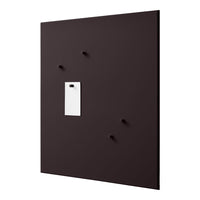 Matte dark brown wall board with five black hooks and a central white clip for notes or pictures.