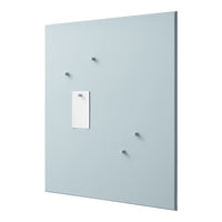 Light blue wall panel with minimalist design and small round knobs for a modern, clean aesthetic.