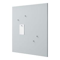 Light gray wall panel with white accent and minimalist pattern, featuring four small gray hooks.