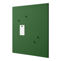 Dark green board with four matching pegs and a contrasting white note holder design.