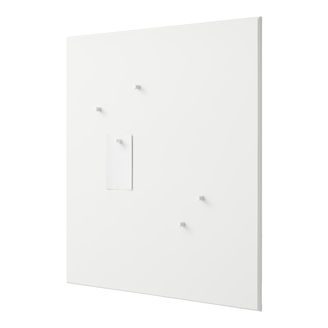White wall panel with subtle texture, featuring four white hooks and a rectangular cutout. Minimalist design.