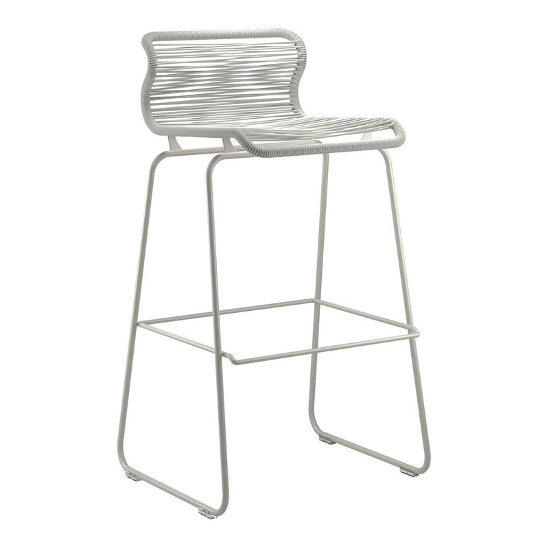Stylish white bar stool featuring a sleek, wavy pattern and minimalist design, perfect for modern decor.