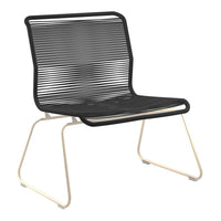 Black striped chair with a sleek cream-colored frame, perfect for modern and minimalist decor.