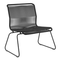 Black striped outdoor chair with a modern design and minimalist style. Perfect for patio or garden decor.