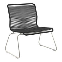 Black striped chair with a sleek metal frame, featuring modern lines and minimalist design. Ideal for contemporary spaces.