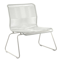White striped lounge chair with a sleek design and minimalist aesthetic, perfect for modern decor.