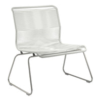Modern silver lounge chair with sleek, horizontal lines and an open weave design for a contemporary look.