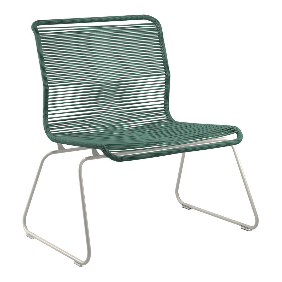 Green ribbed chair with sleek silver legs, featuring a minimalist design and modern aesthetic.