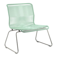 Mint green striped lounge chair with a sleek metal frame, perfect for modern outdoor decor.