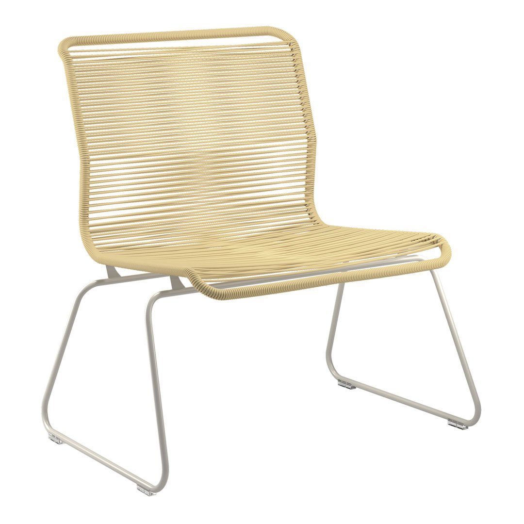 Yellow ribbed chair with a minimalist design and white metal legs, perfect for modern decor.