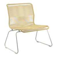 Yellow ribbed chair with a minimalist design and white metal legs, perfect for modern decor.