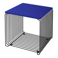 Blue top with black wireframe, modern geometric design, sleek and minimalist furniture for versatile home decor.