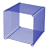 Modern blue wire cube with a sleek, open design and intersecting lines, perfect for contemporary decor.