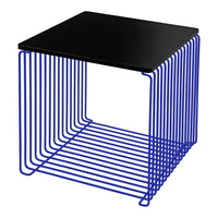 Black top with vibrant blue wireframe base, featuring sleek, modern lines and an open design.
