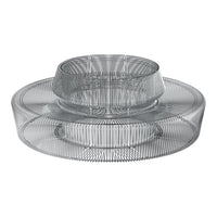 Transparent circular wire tray set with a sleek, modern design and intricate pattern of horizontal lines.
