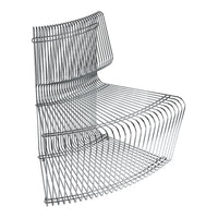 Sleek chrome wire chair with modern curved design and intricate linear pattern, perfect for contemporary decor.