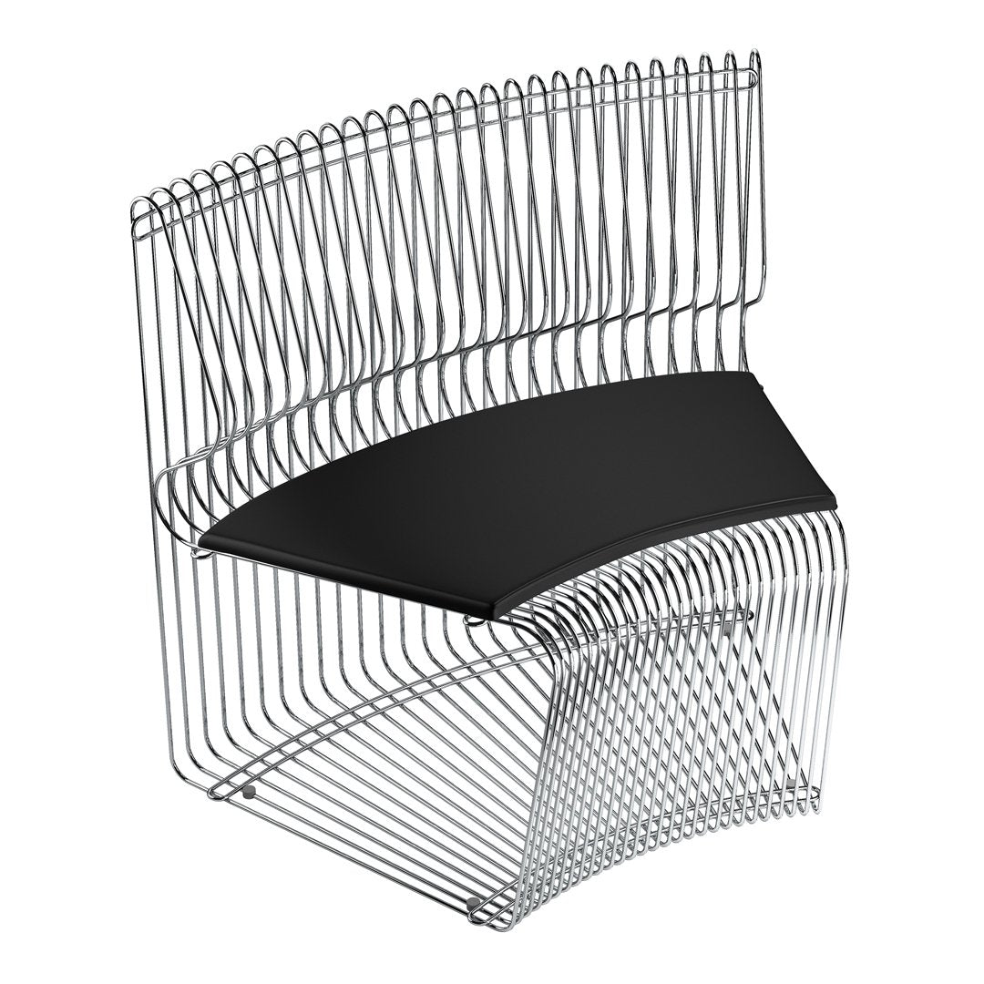 Modern black wire chair with sleek curved lines and a minimalist design. Perfect for contemporary interiors.