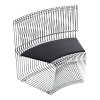 Sleek black seat with intricate silver wireframe design, creating a modern, minimalist aesthetic.