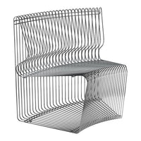 Silver wire chair with an intricate wave pattern, featuring sleek and modern lines.