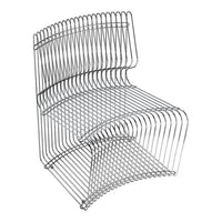 Modern wire chair in sleek silver with a unique wavy pattern and minimalist design. Perfect for contemporary decor.