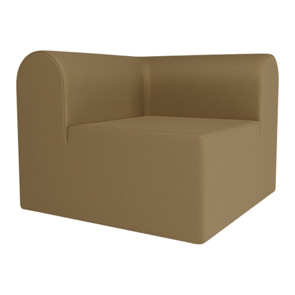 Brown upholstered armchair with a smooth, matte finish and modern, minimalist design.