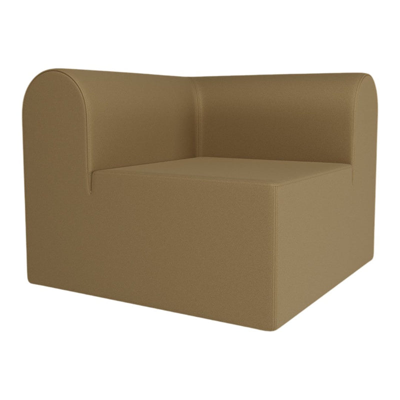 Brown upholstered armchair with a smooth, matte finish and modern, minimalist design.