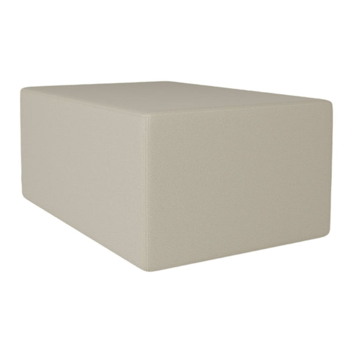 Beige rectangular ottoman with a smooth, solid fabric texture. Modern minimalist design for versatile decor.