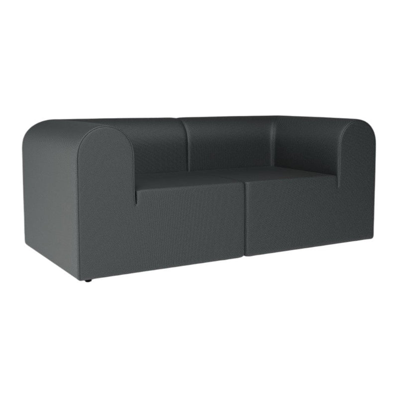 Dark gray textured fabric sofa with a modern design and rounded edges, perfect for contemporary living spaces.