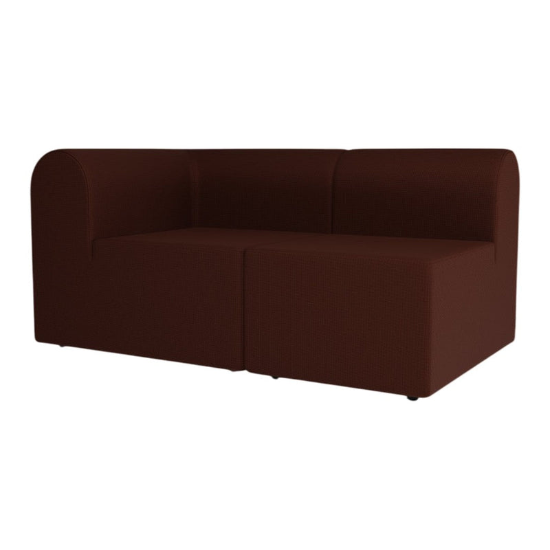 Brown upholstered sofa with a textured pattern, featuring a modern, minimalist design. Ideal for contemporary spaces.