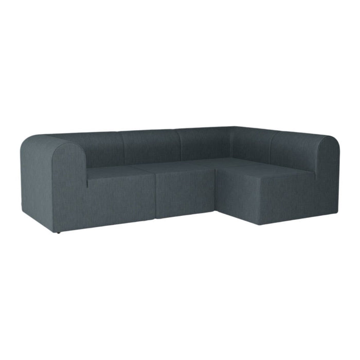 Stylish dark gray sectional sofa with a textured fabric, featuring a modern minimalist design.