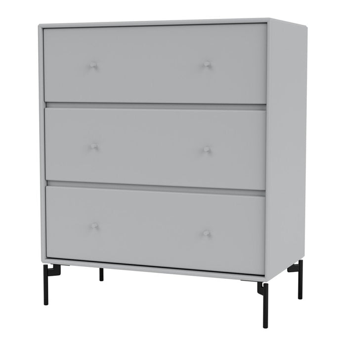 Light gray dresser with three drawers, minimalist design, and black metal legs. Perfect for modern decor.