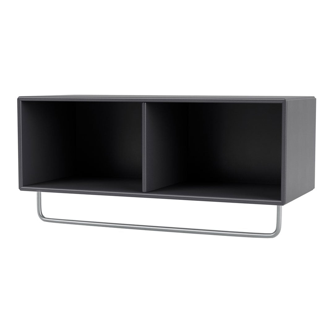 Sleek black modular storage unit with a minimalist design and silver metal frame, perfect for modern interiors.
