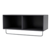 Sleek black modular storage unit with a minimalist design and silver metal frame, perfect for modern interiors.