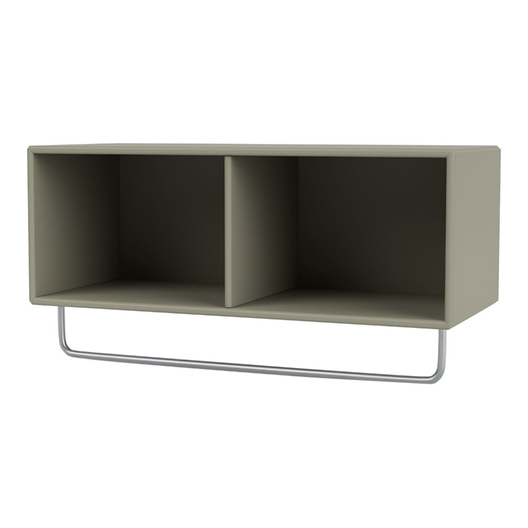 Stylish gray storage shelf with a minimalist design and sleek metal frame. Perfect for modern home decor.
