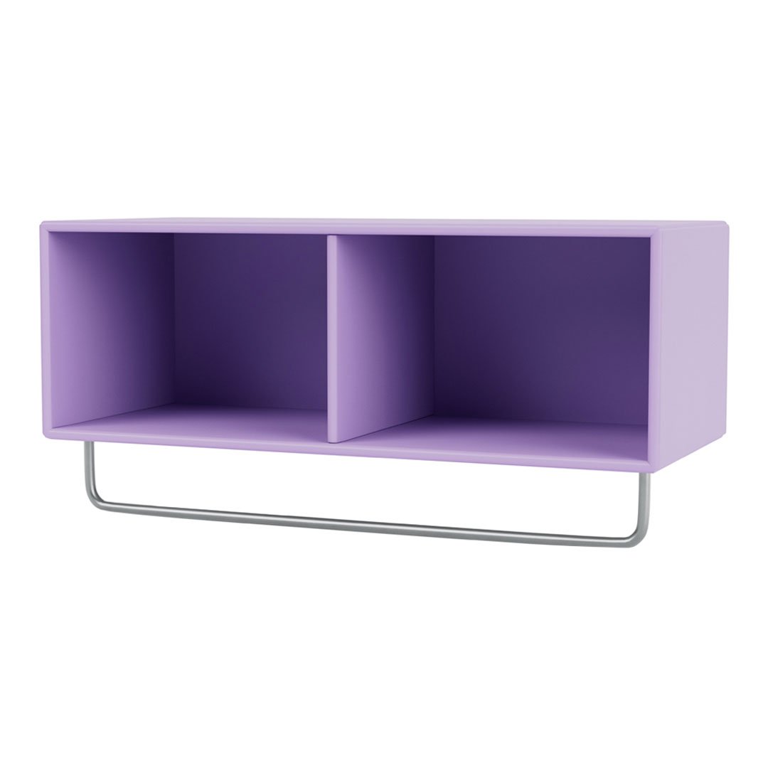 Purple shelving unit with a sleek design, featuring a matte finish and open compartments for storage.
