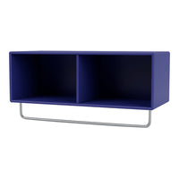 Vibrant purple storage shelf with sleek silver metal support, featuring a minimalist two-compartment design.