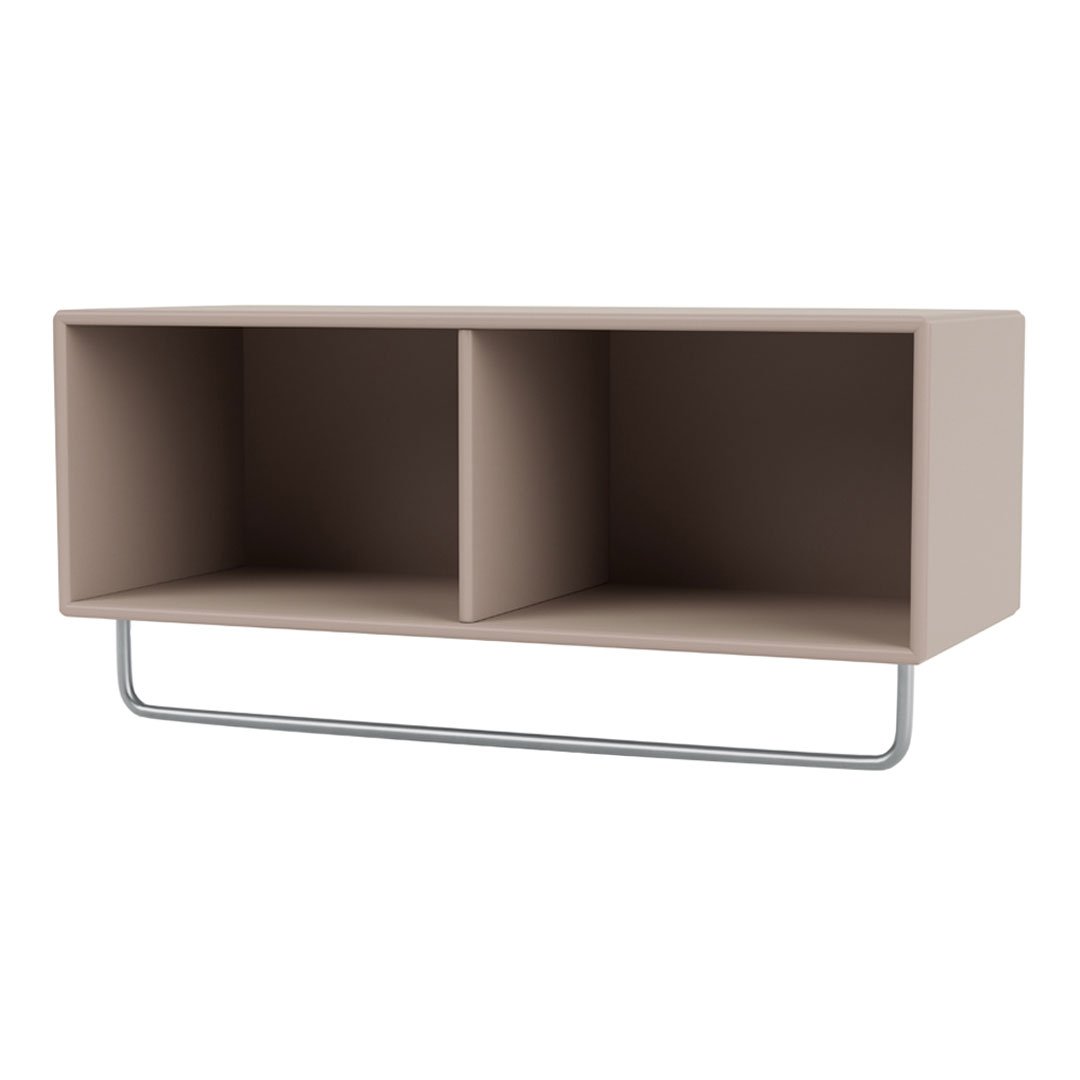 Modern storage shelf in soft beige with a sleek silver metal frame, featuring a minimalist design and no patterns.