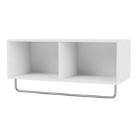 Modern white shelf with clean lines, featuring a sleek silver metal support. Ideal for minimalist decor.
