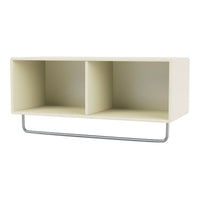 Light beige wall-mounted shelf with a minimalist design and sleek chrome support bars. Perfect for modern decor.