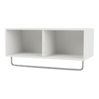 White wall shelf with a sleek design and minimalist aesthetic, featuring a silver metal support bar.