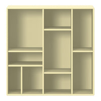 Light yellow shelving unit with a simple, modern design and symmetrical compartments for versatile storage.