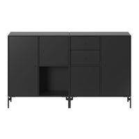 Sleek black storage cabinet with minimalistic design featuring various compartments and drawers. Perfect for modern decor.