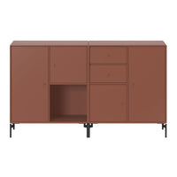 Modern brown storage cabinet with sleek, matte finish and minimalist design, featuring black metal legs.